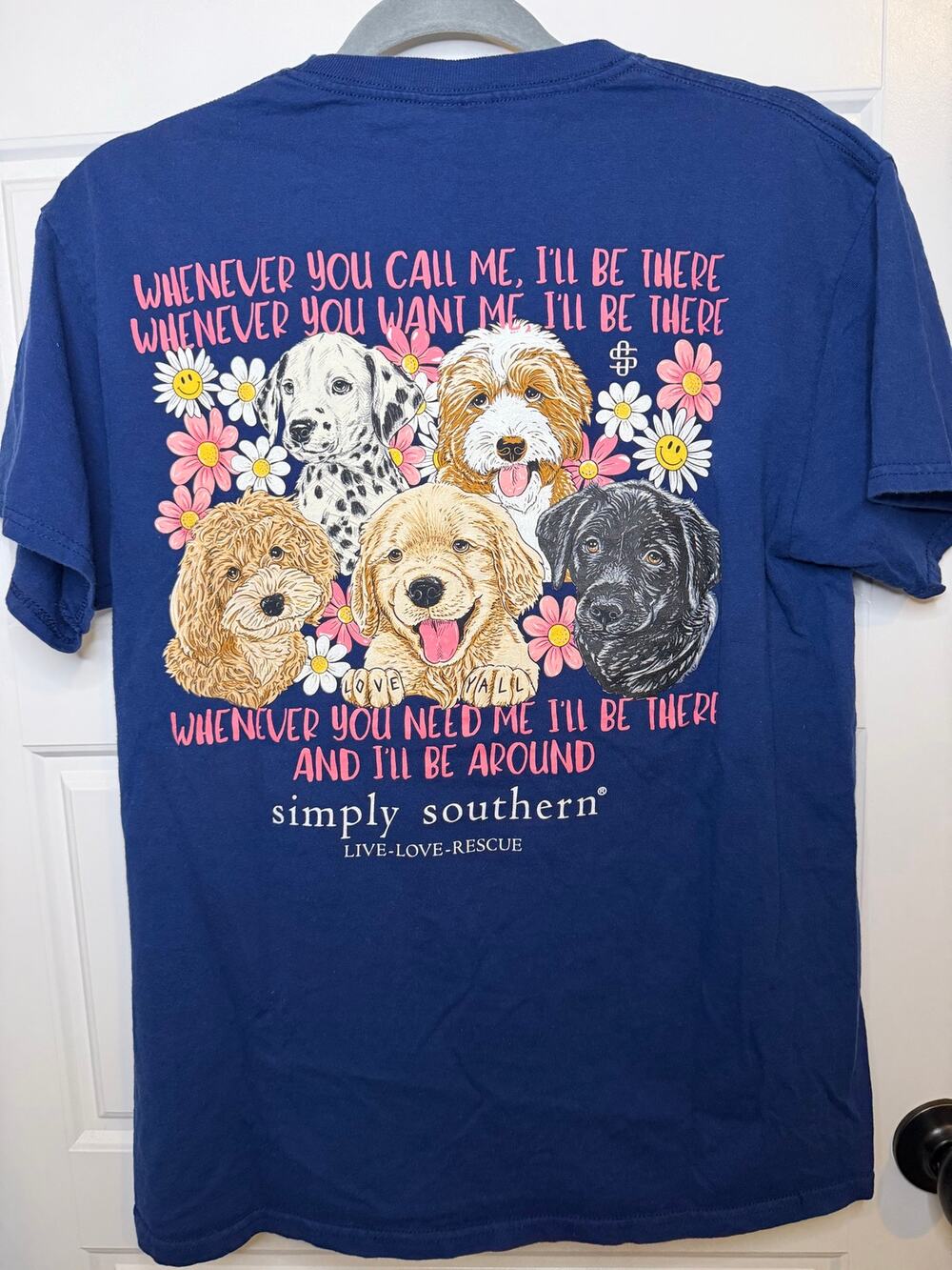 Simply Southern Medium Navy Pink Rescue Dogs T Shirt